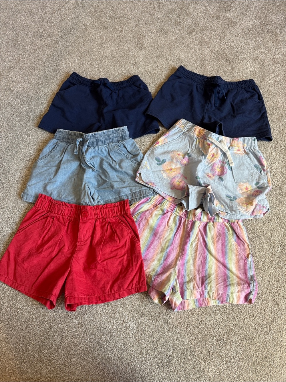 OshKosh B'gosh/CarterFour-Pack Girls Shorts — Red, Pink Stripe, Floral, Chambray